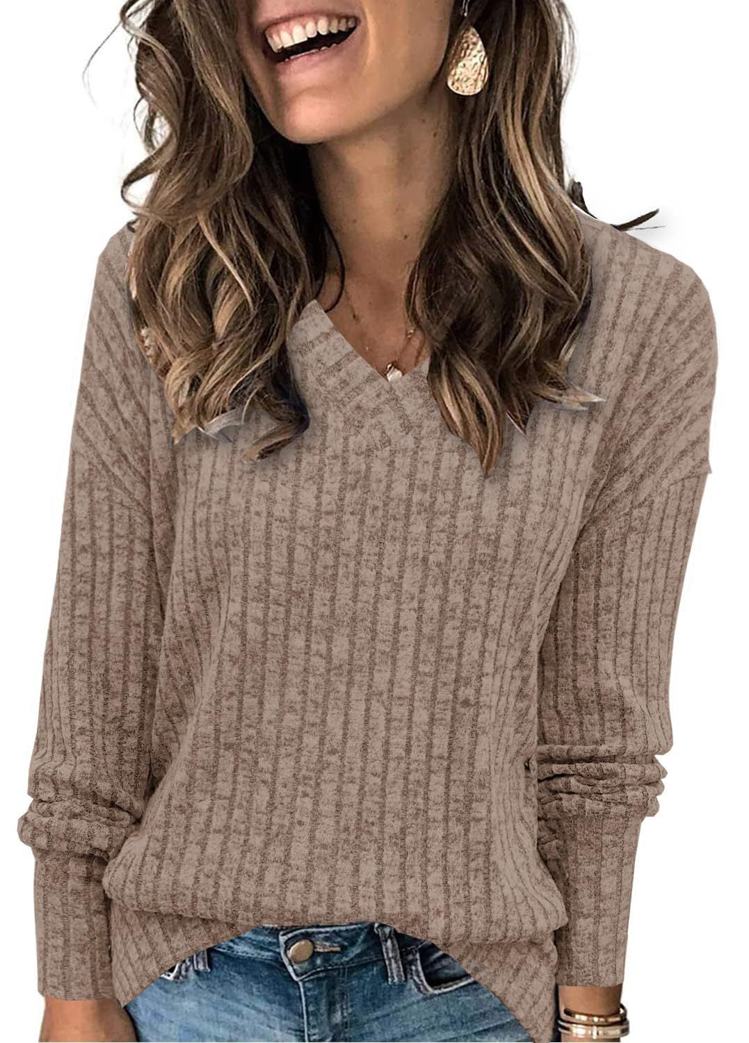 🔥50% off sale now!-Women's V Neck Long Sleeve Solid Sweater