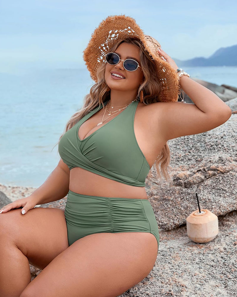 🍹Summer Hot Sales 50%OFF☀️Tummy Control Bathing Suits Modest High Waisted Bikini Sets