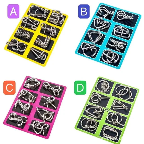 🔥Last Day Promotion 63% OFF🧠🔠Metal Puzzle Ring Set (8-Piece) Blue Edition Brain Teaser Game