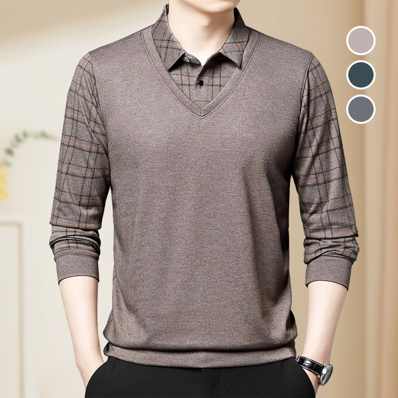 📢📢Flash Sale: Ending in 3 Hours!⏰⏰Men's Faux Two Piece Lapel Long-Sleeve Tops👔Multi-scenario fit🔥
