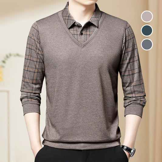 📢📢Flash Sale: Ending in 3 Hours!⏰⏰Men's Faux Two Piece Lapel Long-Sleeve Tops👔Multi-scenario fit🔥