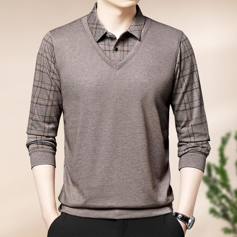 📢📢Flash Sale: Ending in 3 Hours!⏰⏰Men's Faux Two Piece Lapel Long-Sleeve Tops👔Multi-scenario fit🔥