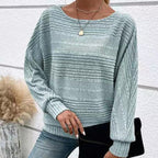 🌹Autumn Sale-49% Off🌹Solid Round-Neck Striped Top with Long Sleeves