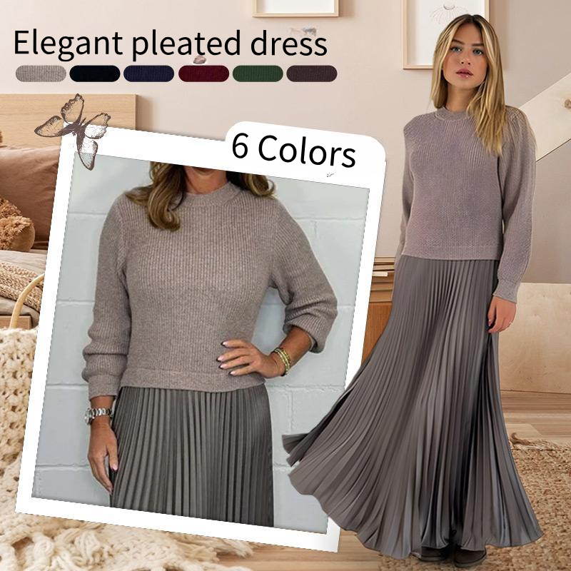 💖LAST DAY PROMOTION - 50%OFF 💖 Women's Solid Color Long Sleeve Jumper & Pleated Bottom Dress