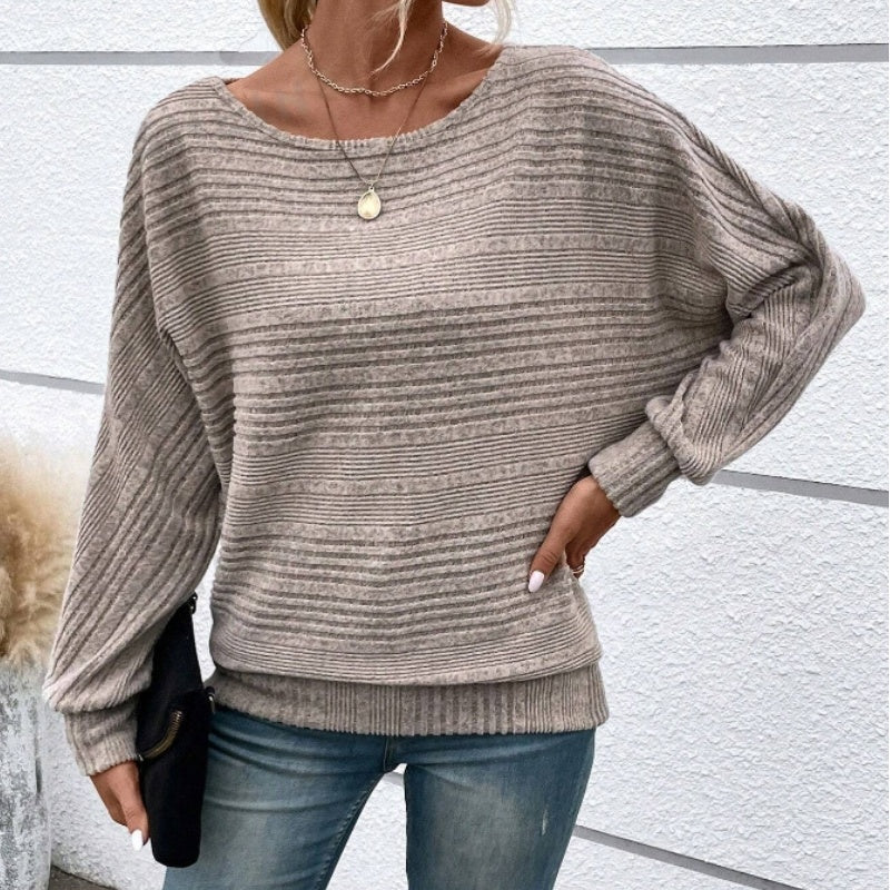 🌹Autumn Sale-49% Off🌹Solid Round-Neck Striped Top with Long Sleeves