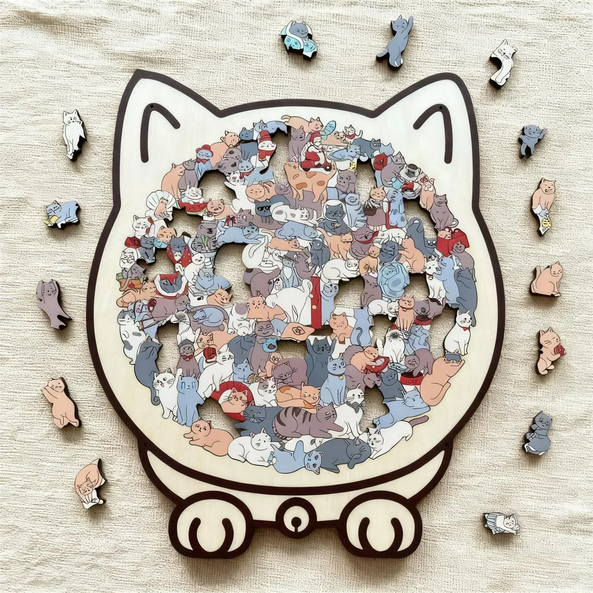 💗LAST DAY - BUY 1 GET 1 FREE🎅135-Piece Morandi-Colored Cat Shaped Wooden Jigsaw Puzzle