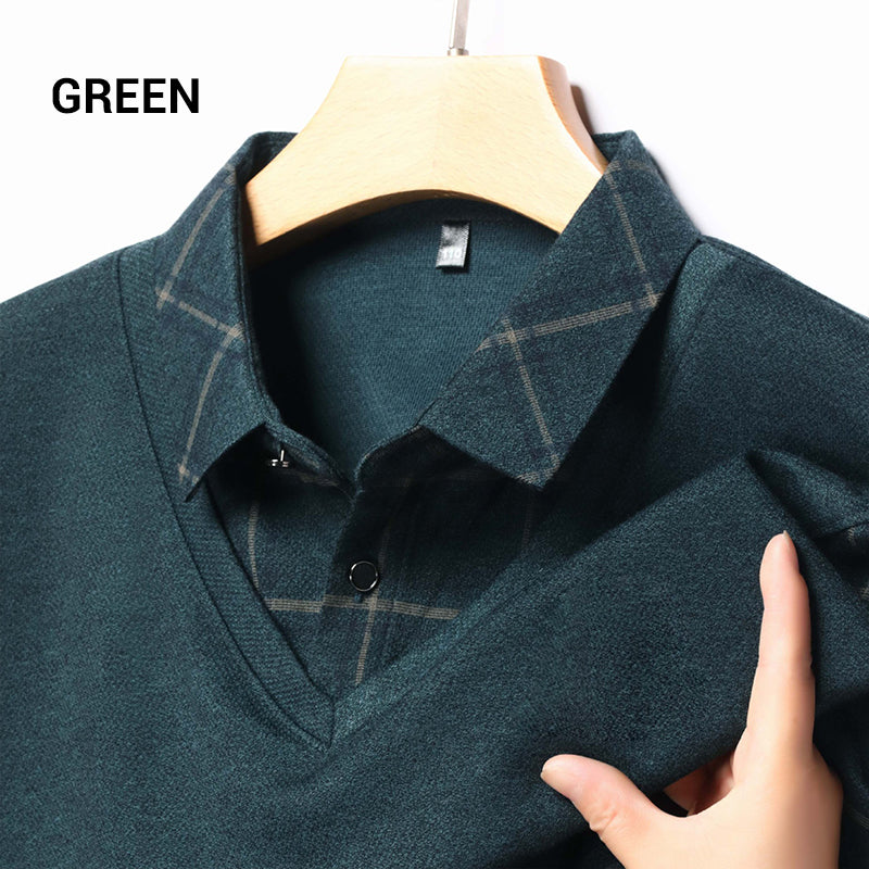 📢📢Flash Sale: Ending in 3 Hours!⏰⏰Men's Faux Two Piece Lapel Long-Sleeve Tops👔Multi-scenario fit🔥
