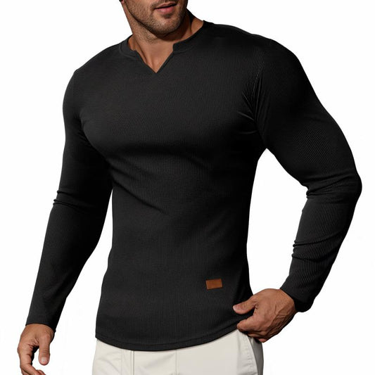 💗LAST DAY PROMOTION - 70%OFF V-Neck Longline Ribbed Tees Shirts Long Sleeve Gym Workout Athletic Menswear Tops