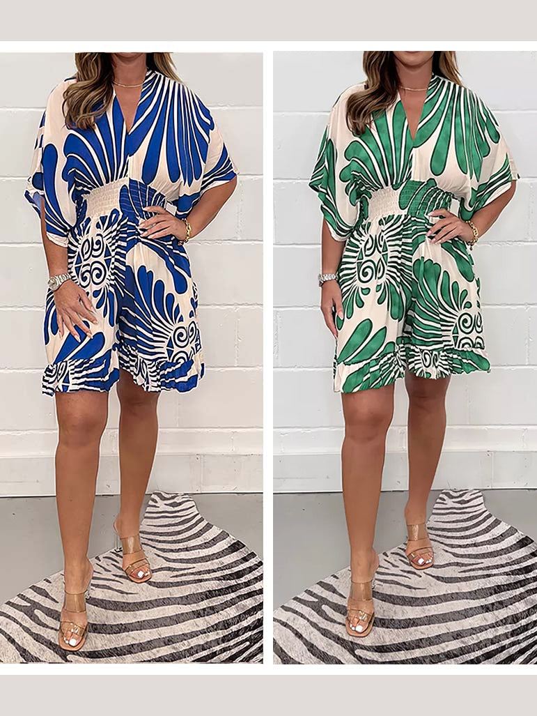 💕New Products for Spring Women's Plant Printed Casual Short Jumpsuit