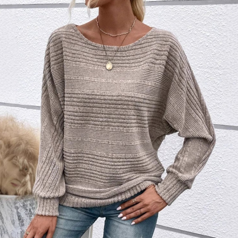 🌹Autumn Sale-49% Off🌹Solid Round-Neck Striped Top with Long Sleeves