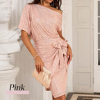 💜 Women's One Shoulder Sequin Sparkling Party Club Dress