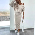 💜 LAST DAY PROMOTION - 50%OFF 💜 Women's 2-Piece Set - Sleeveless Dress & Loose V-Neck Pullover