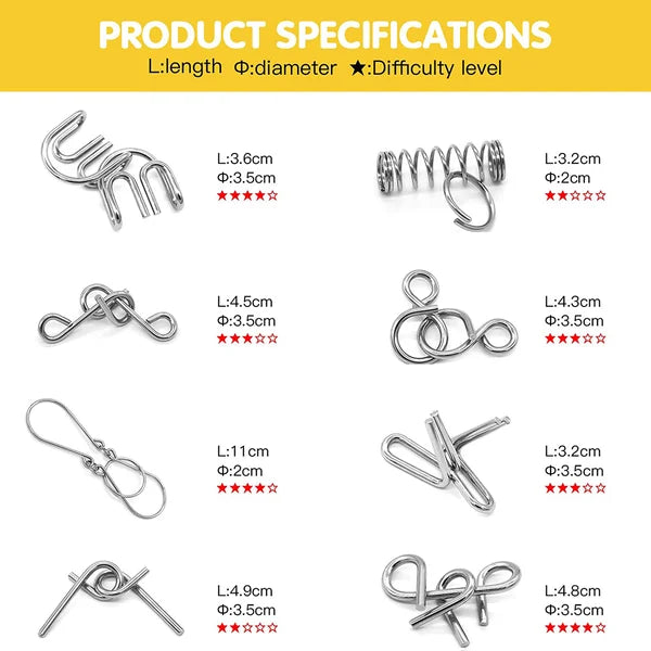 🔥Last Day Promotion 63% OFF🧠🔠Metal Puzzle Ring Set (8-Piece) Blue Edition Brain Teaser Game