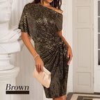 💜 Women's One Shoulder Sequin Sparkling Party Club Dress