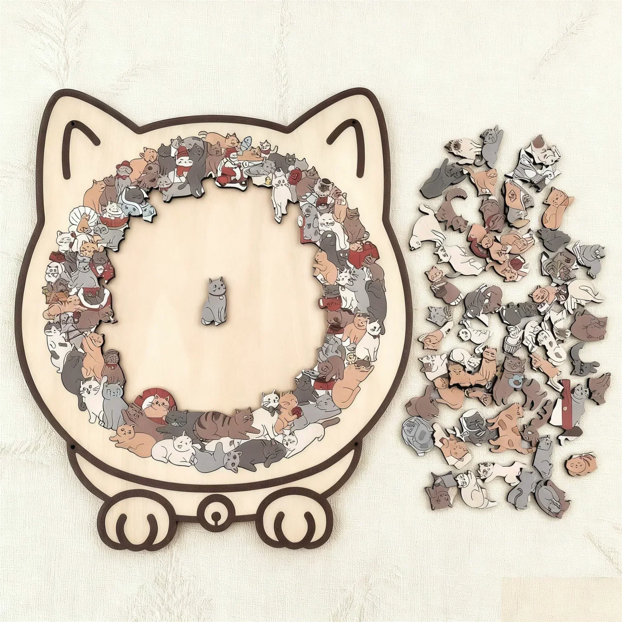 💗LAST DAY - BUY 1 GET 1 FREE🎅135-Piece Morandi-Colored Cat Shaped Wooden Jigsaw Puzzle