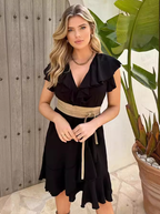 💖LAST DAY SALE 49% OFF💷Women's Elegant Waist Tie V-Neck Ruffle Dress