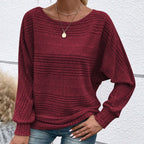 🌹Autumn Sale-49% Off🌹Solid Round-Neck Striped Top with Long Sleeves