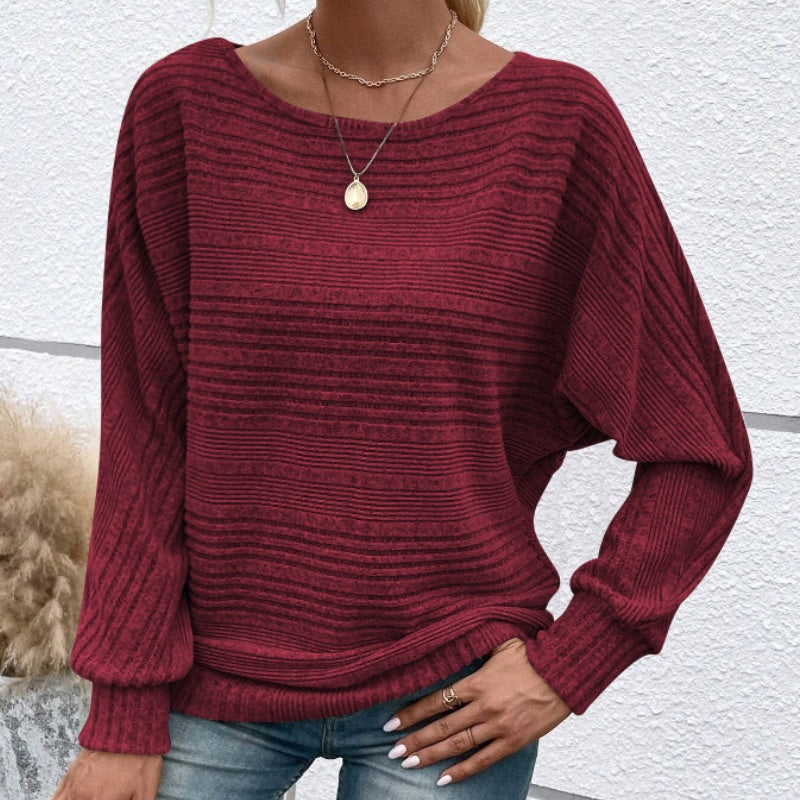 🌹Autumn Sale-49% Off🌹Solid Round-Neck Striped Top with Long Sleeves