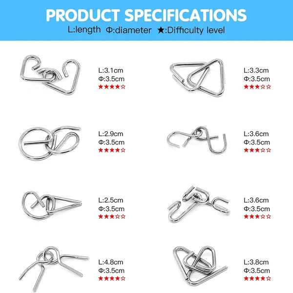 🔥Last Day Promotion 63% OFF🧠🔠Metal Puzzle Ring Set (8-Piece) Blue Edition Brain Teaser Game