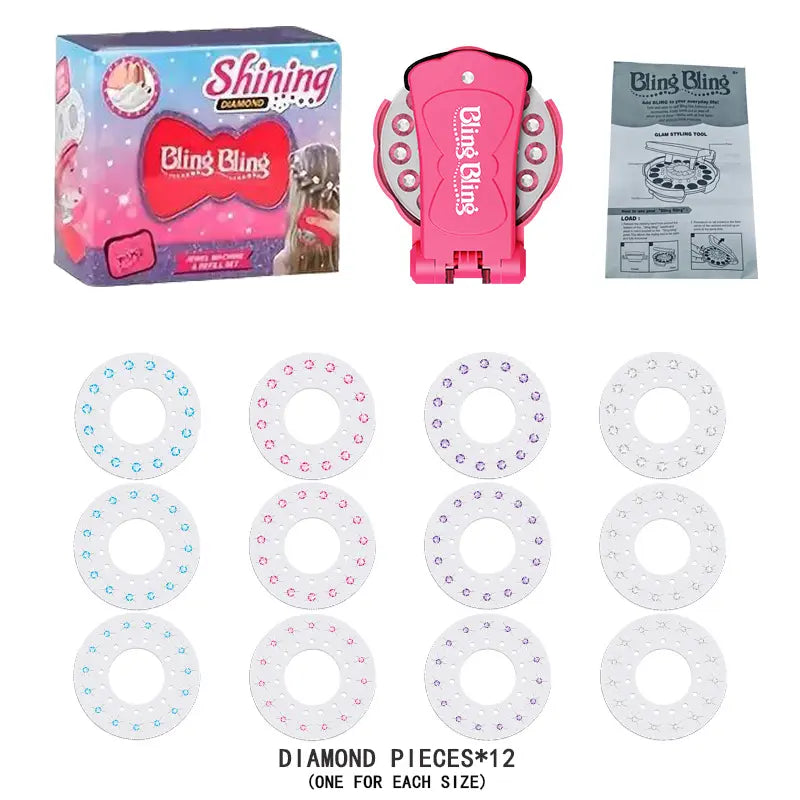 🎅Early Xmas Sales 🎁Glitter Diamond Styling Tools Hair Gemstone Styling Set +180 colorful gemstones to light up girls' hair