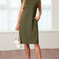 🩵Summer Sale 50% OFF🩵Women Round Neck Loose Split Wrinkle-Free Midi Dress with Pockets