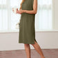 🩵Summer Sale 50% OFF🩵Women Round Neck Loose Split Wrinkle-Free Midi Dress with Pockets