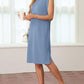 🩵Summer Sale 50% OFF🩵Women Round Neck Loose Split Wrinkle-Free Midi Dress with Pockets