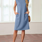 🩵Summer Sale 50% OFF🩵Women Round Neck Loose Split Wrinkle-Free Midi Dress with Pockets
