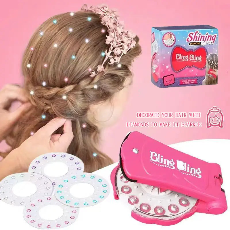 🎅Early Xmas Sales 🎁Glitter Diamond Styling Tools Hair Gemstone Styling Set +180 colorful gemstones to light up girls' hair