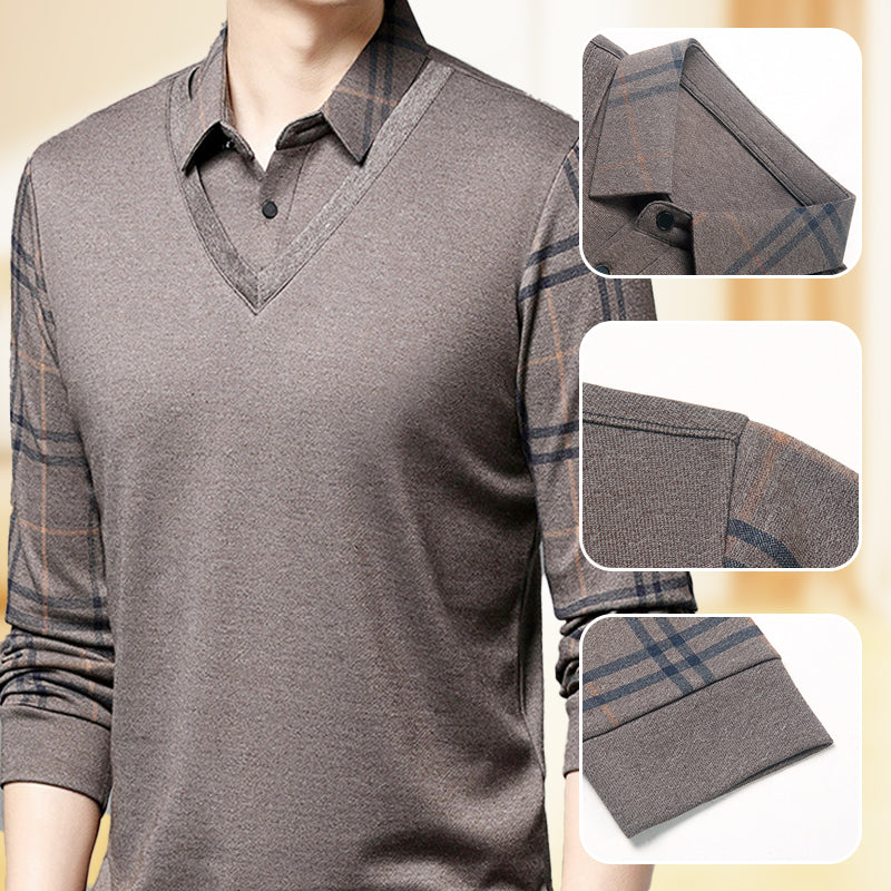 📢📢Flash Sale: Ending in 3 Hours!⏰⏰Men's Faux Two Piece Lapel Long-Sleeve Tops👔Multi-scenario fit🔥