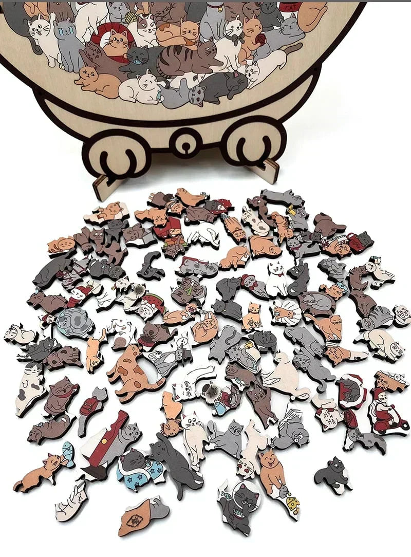 💗LAST DAY - BUY 1 GET 1 FREE🎅135-Piece Morandi-Colored Cat Shaped Wooden Jigsaw Puzzle