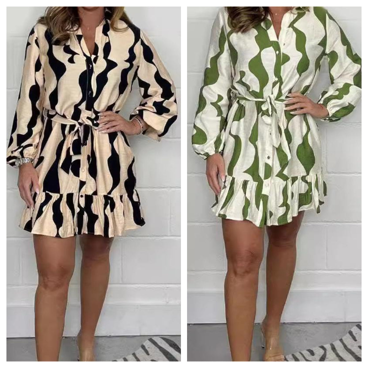 🌷Limited Time Offer 50% OFF🌷Casual Irregular Stripe Lapel Tie Waist Shirt Dress