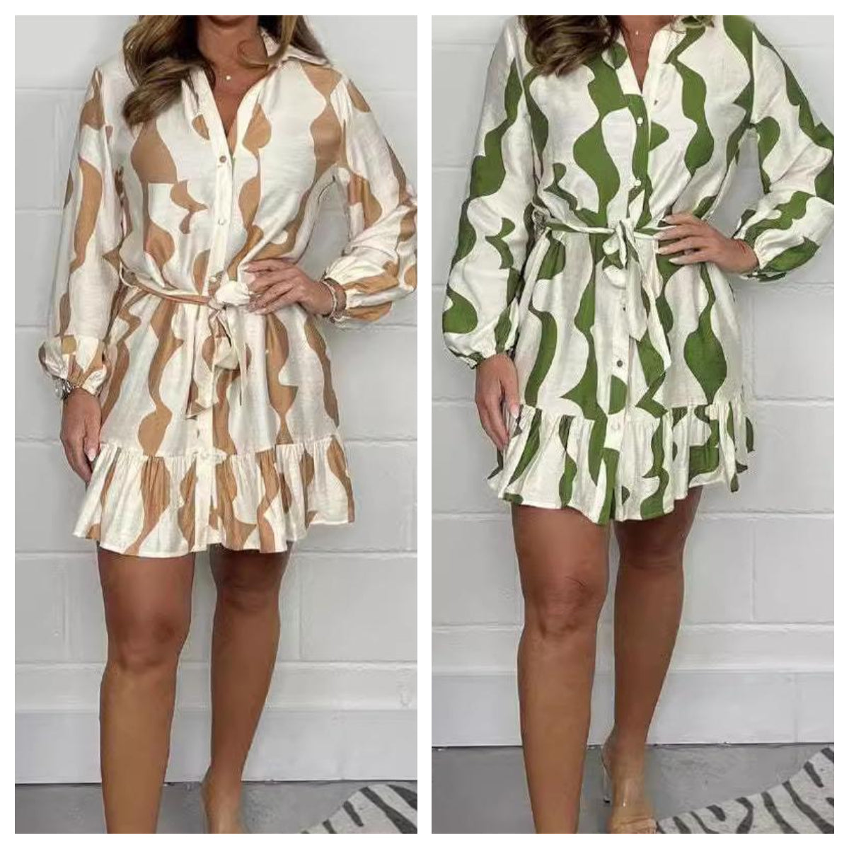 🌷Limited Time Offer 50% OFF🌷Casual Irregular Stripe Lapel Tie Waist Shirt Dress