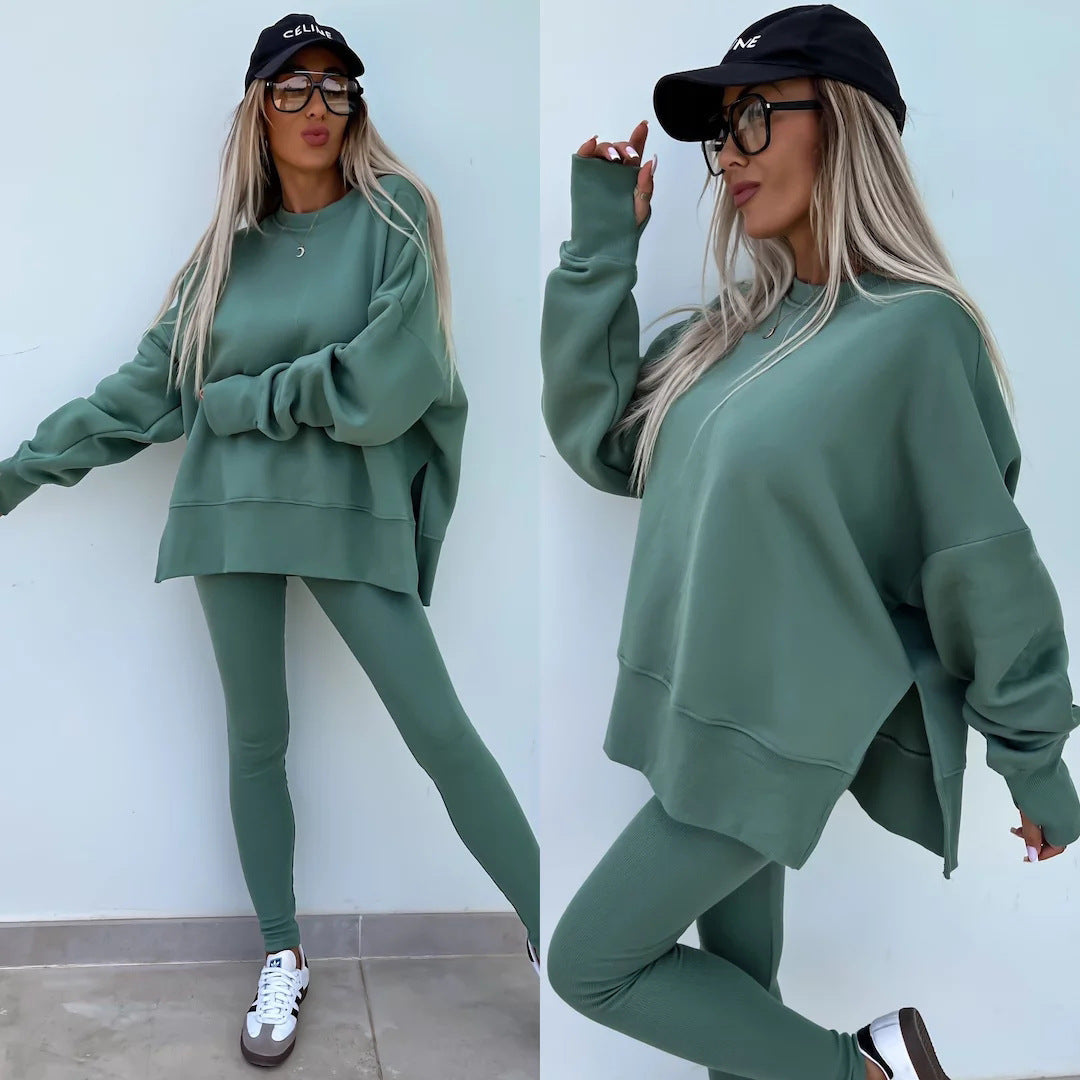 Women's Long Sleeve Printed Sweatshirt and Leggings 2-piece Set