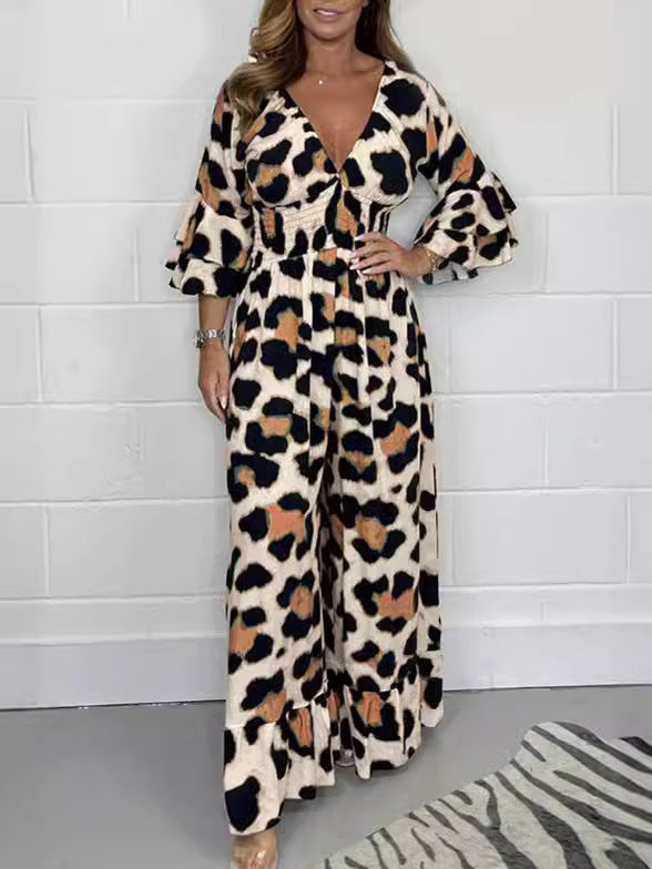 🔥Hot Sale 50% Off🍃Leopard print V-neck jumpsuit