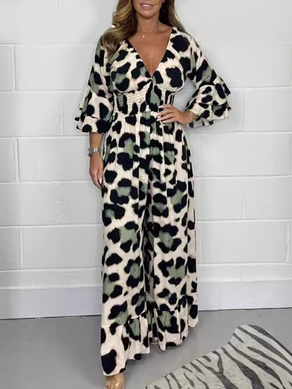🔥Hot Sale 50% Off🍃Leopard print V-neck jumpsuit