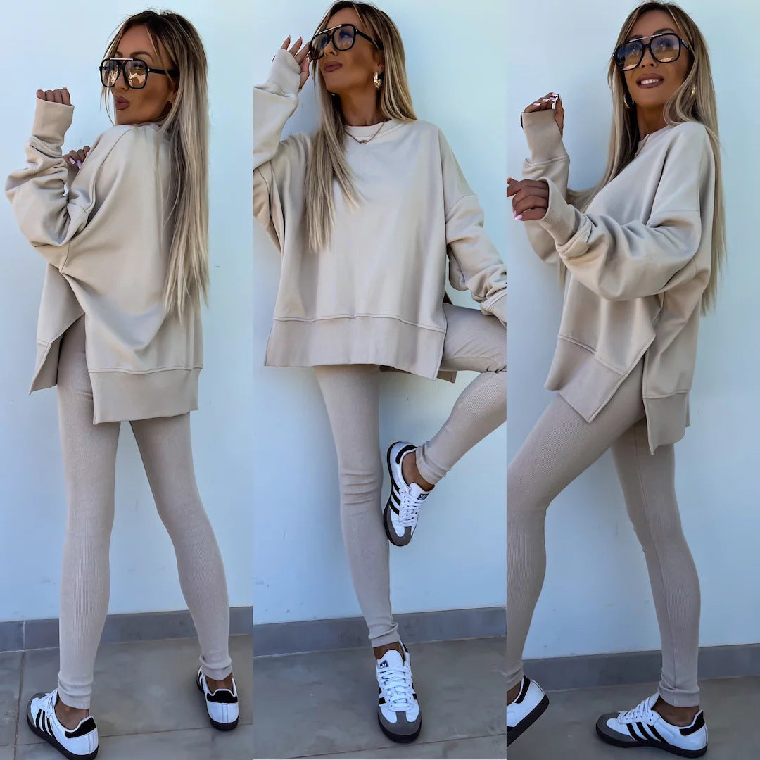 Women's Long Sleeve Printed Sweatshirt and Leggings 2-piece Set