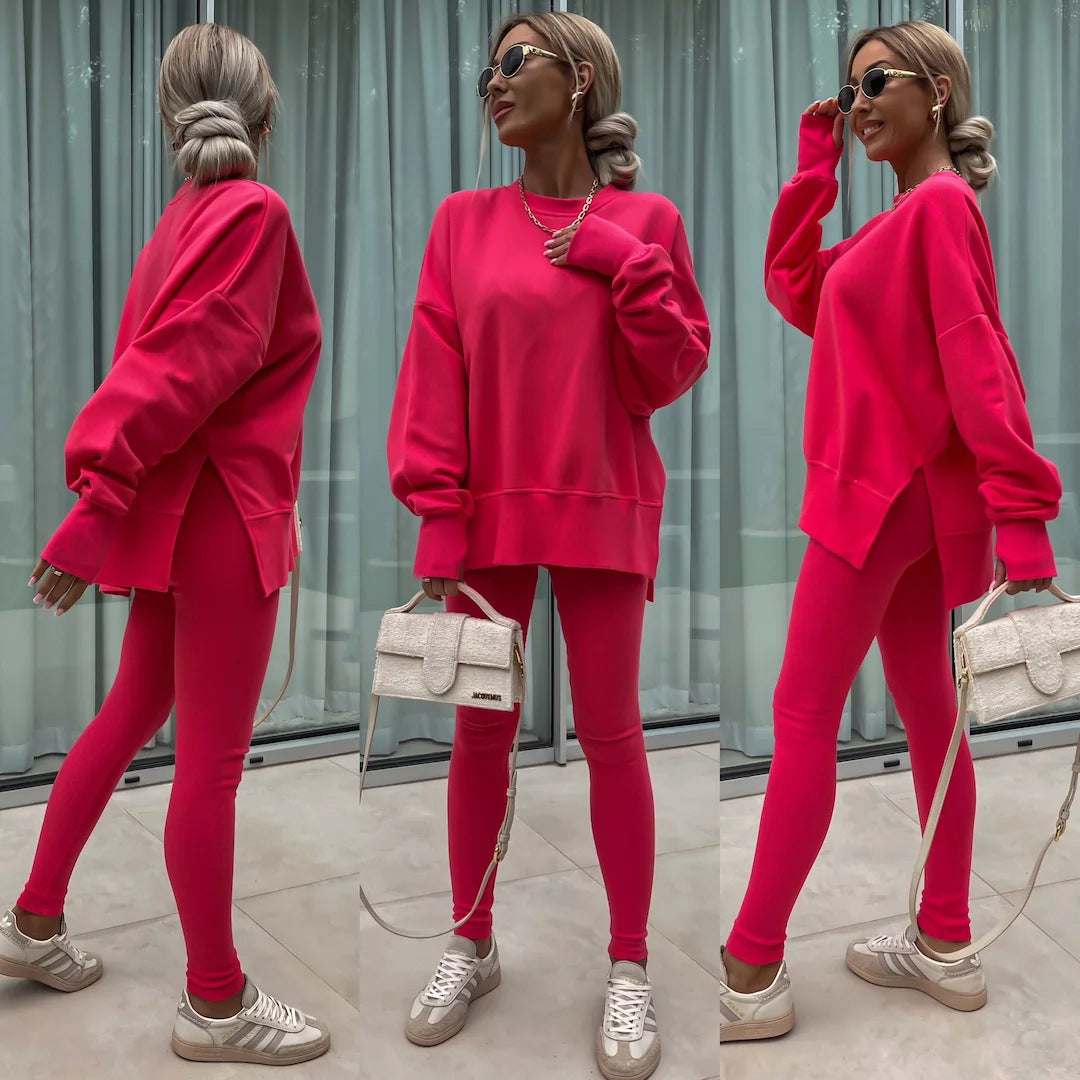 Women's Long Sleeve Printed Sweatshirt and Leggings 2-piece Set
