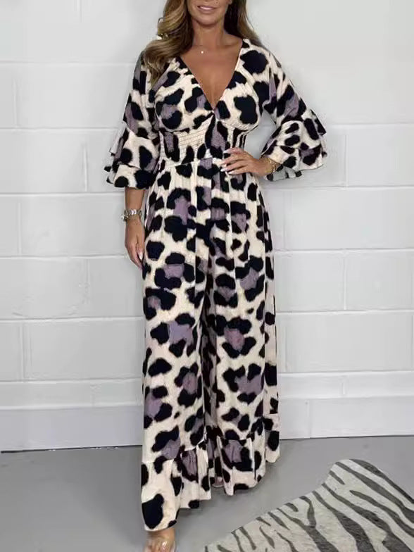 🔥Hot Sale 50% Off🍃Leopard print V-neck jumpsuit