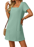 💕Last Day Promotion 49% OFF👗Women's Casual Square Neck Pocket Short Sleeve Dress with Pockets