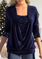 💖LAST DAY PROMOTION - 50%OFF 💖 Sequin Loose Smocked Fake Two-Piece Top