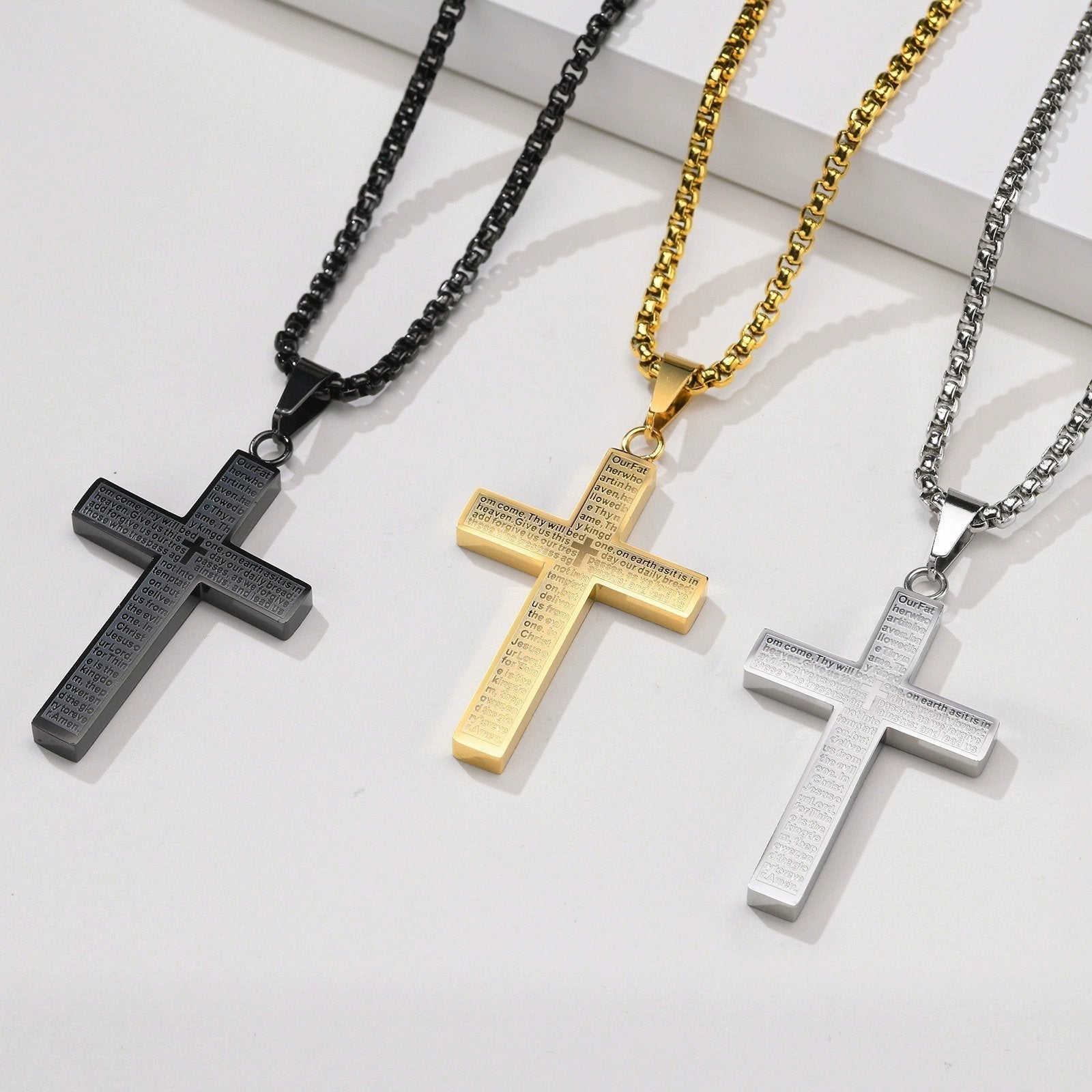 💜BUY 1 GET 1 FREE💜✝️Lord's Prayer Scibble Cross Necklace