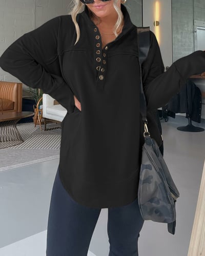 HALF NECK THUMBHOLE CUFF PULLOVER SWEATSHIRT🔥Best Selling
