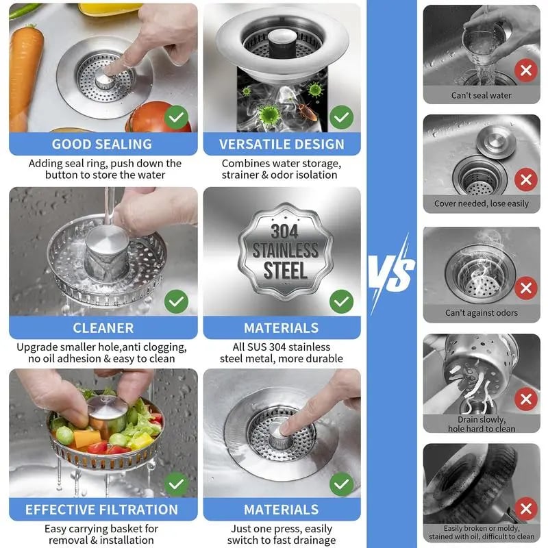 💜 LAST DAY PROMOTION - 50%OFF💜3 in 1 Kitchen Sink Drain Strainer Kitchen Gadgets