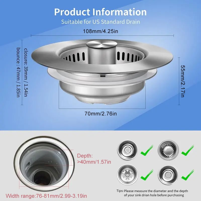 💜 LAST DAY PROMOTION - 50%OFF💜3 in 1 Kitchen Sink Drain Strainer Kitchen Gadgets