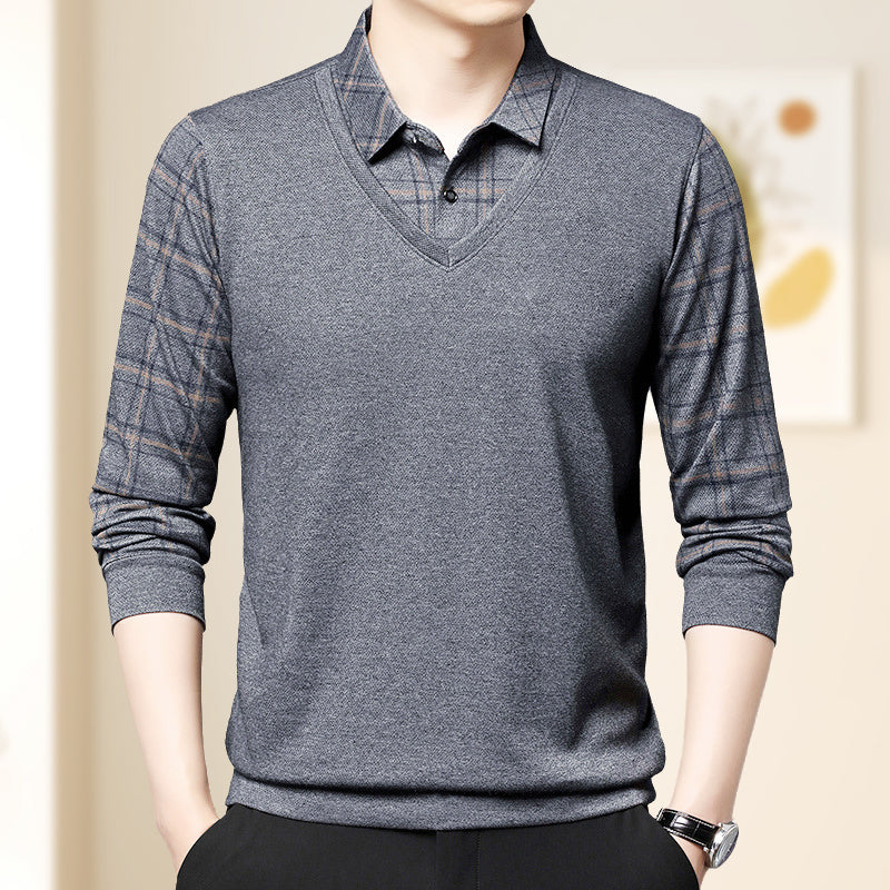 📢📢Flash Sale: Ending in 3 Hours!⏰⏰Men's Faux Two Piece Lapel Long-Sleeve Tops👔Multi-scenario fit🔥