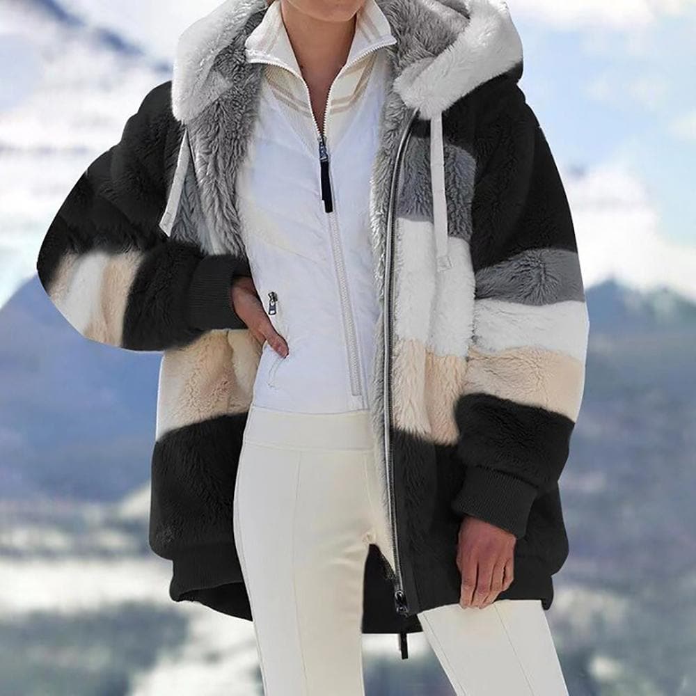 🔥HOT SALE 50% OFF💕2025 New Women's Winter Plush Hooded Colorblock Jacket With Pockets