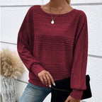 🌹Autumn Sale-49% Off🌹Solid Round-Neck Striped Top with Long Sleeves