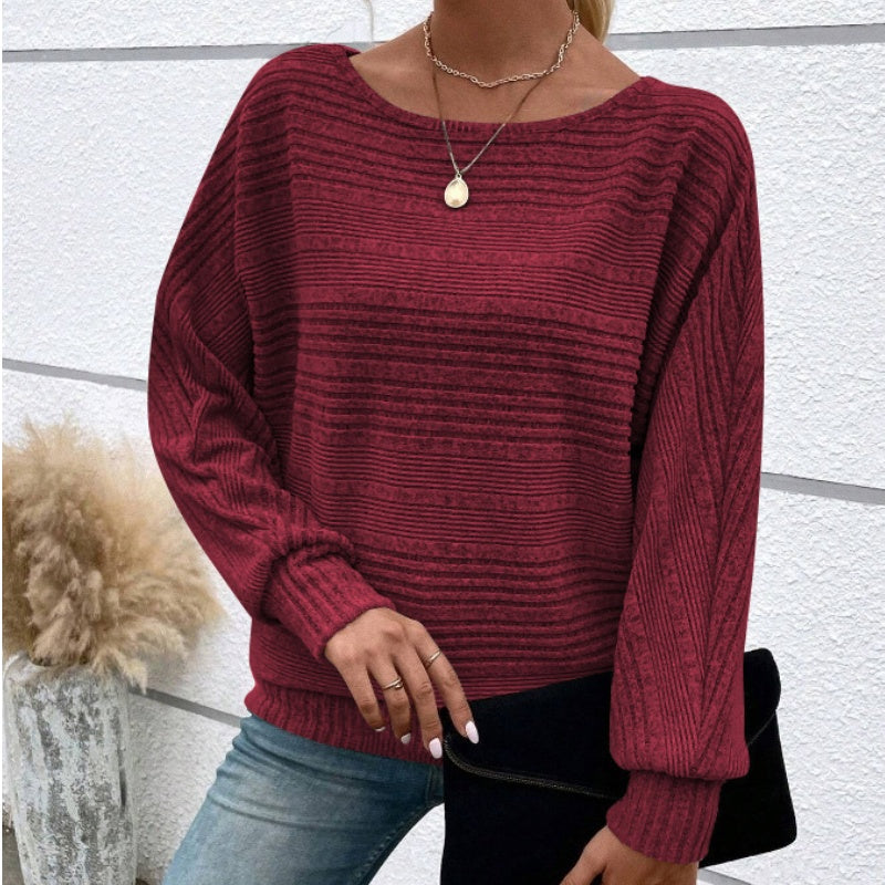 🌹Autumn Sale-49% Off🌹Solid Round-Neck Striped Top with Long Sleeves