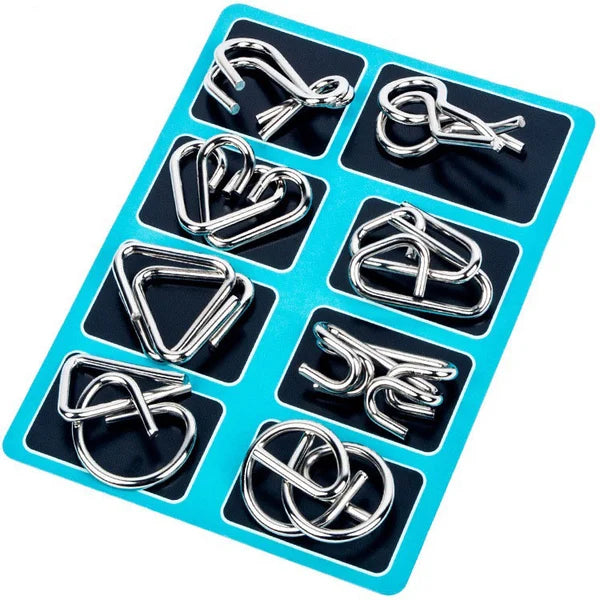 🔥Last Day Promotion 63% OFF🧠🔠Metal Puzzle Ring Set (8-Piece) Blue Edition Brain Teaser Game